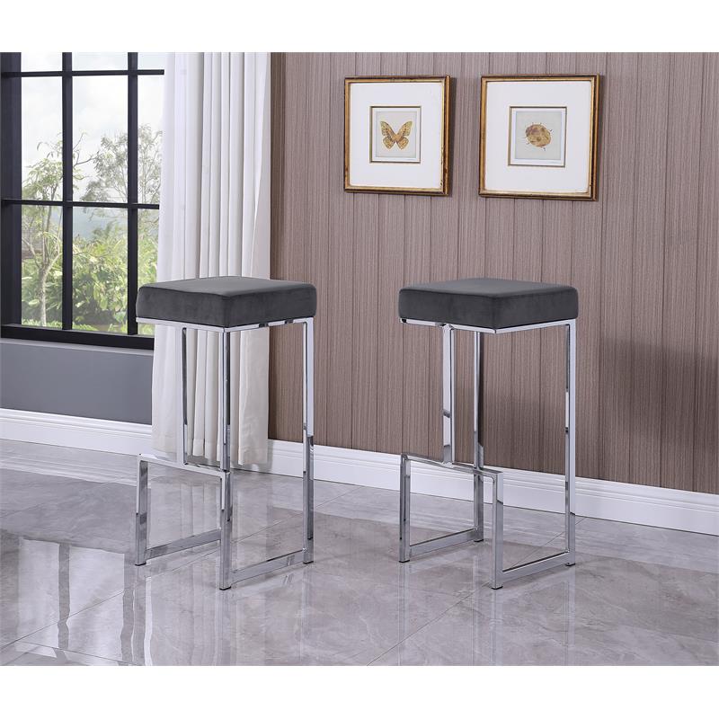 Best Master Furniture Dorrington Velvet Backless Bar Stool in Gray/Silver (Set of 2)