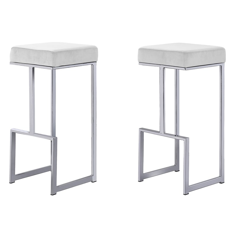 Dorrington Modern Velvet Backless Bar Stool in White/Silver (Set of 2)