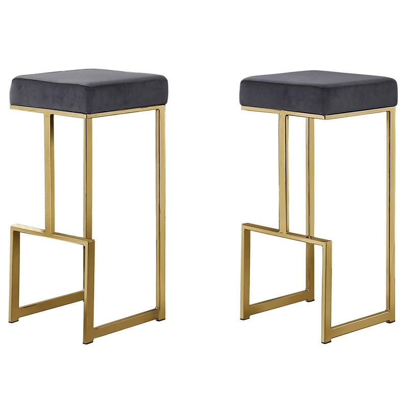 Dorrington Modern Velvet Backless Bar Stool in Gray/Gold (Set of 2)