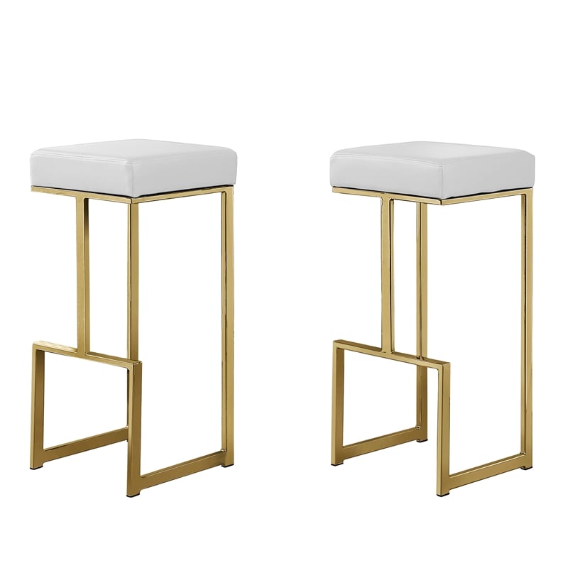 Dorrington Modern Faux Leather Backless Bar Stool in White/Gold (Set of 2)