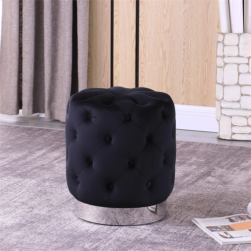 Jacobson Tufted Velvet Black Accent Ottoman