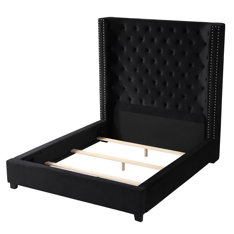 Yvonne Velvet Upholstered Queen Platform Bed in Black