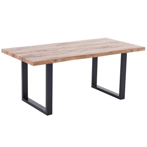Bazely Industrial Chic Rectangular Oak Wood Dining Table with Black Base