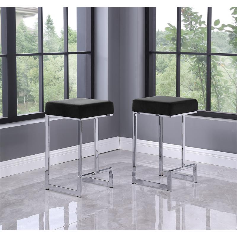 Dorrington Velvet Backless Counter Height Stool in Black/Silver (Set of 2)