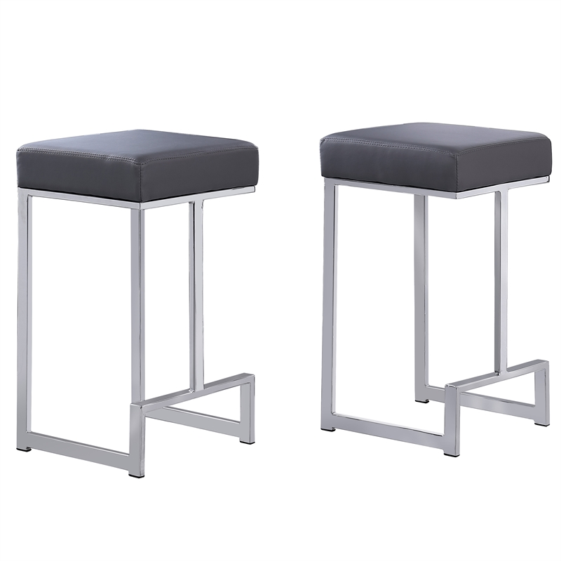 Dorrington Faux Leather Backless Counter Height Stool in Gray/Silver (Set of 2)