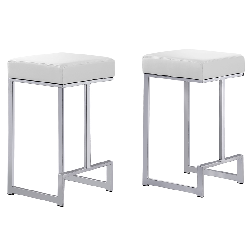 Dorrington Faux Leather Backless Counter Height Stool in White/Silver (Set of 2)