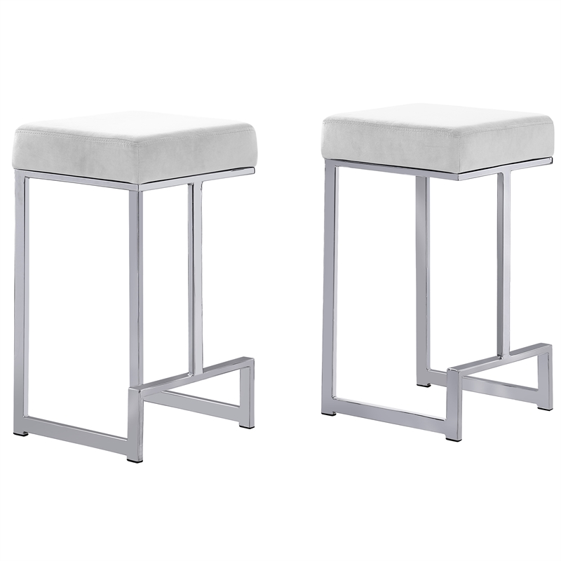 Dorrington Velvet Backless Counter Height Stool in White/Silver (Set of 2)