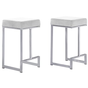 Dorrington Velvet Backless Counter Height Stool in White/Silver (Set of 2)