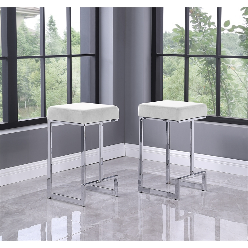 Dorrington Velvet Backless Counter Height Stool in White/Silver (Set of 2)