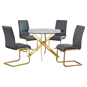 Alison 5-piece Modern Glass Top Dinette Set in Gray/Gold