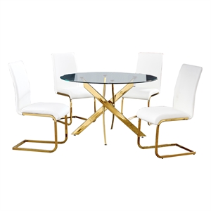 Alison 5-piece Modern Glass Top Dinette Set in White/Gold