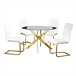 Alison 5-piece Modern Glass Top Dinette Set in White/Gold