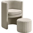 Best Master Seager Cream Velvet Round Arm Chair with Ottoman