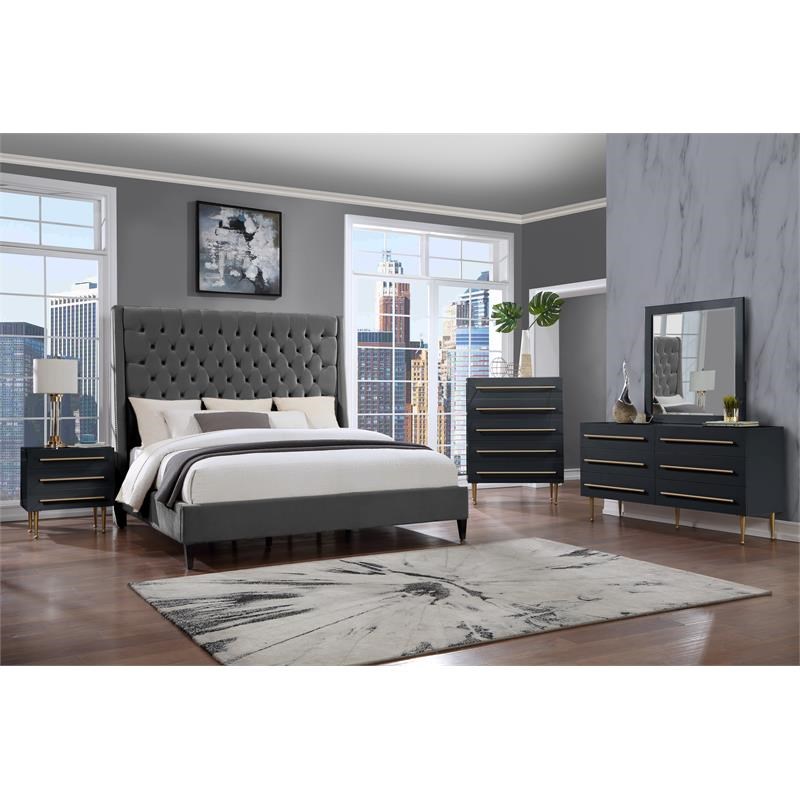 Best Master Bellanova 5-Drawers Bedroom Chest in Black with Gold Accents