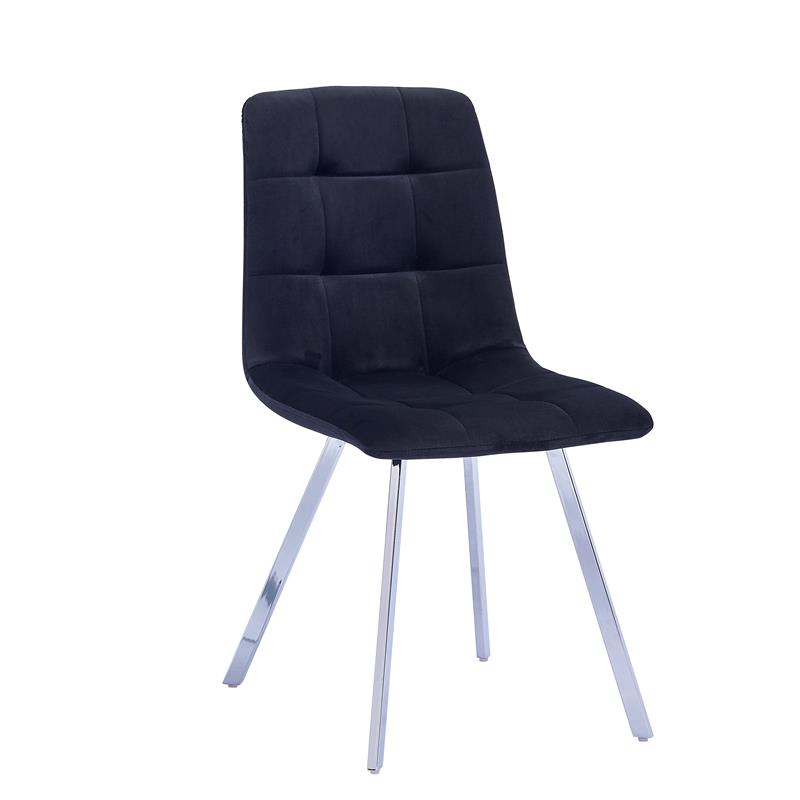 Huey Black Velvet Fabric Side Chairs in Silver (Set of 4)