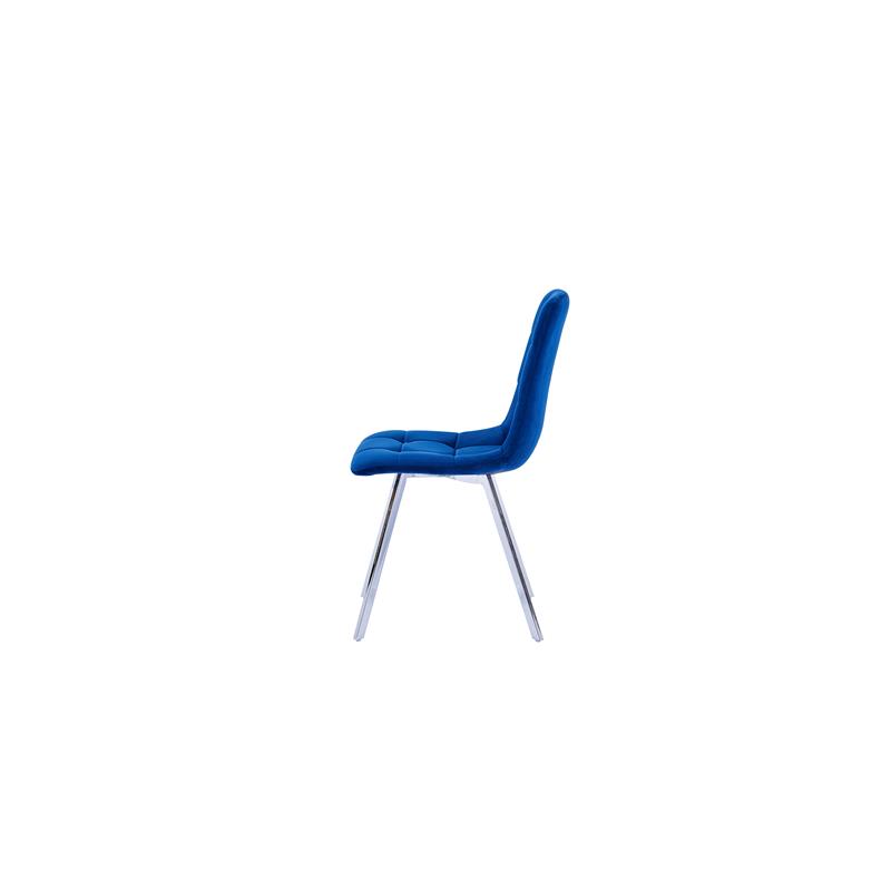 Huey Blue Velvet Fabric Side Chairs in Silver (Set of 4)