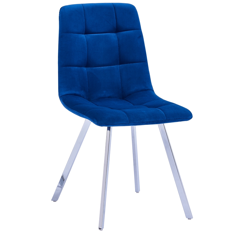 Huey Blue Velvet Fabric Side Chairs in Silver (Set of 4)