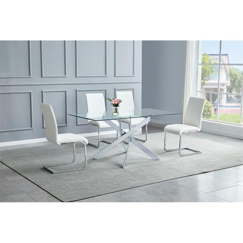 Alison Silver Modern Rectangle Glass Dining Table