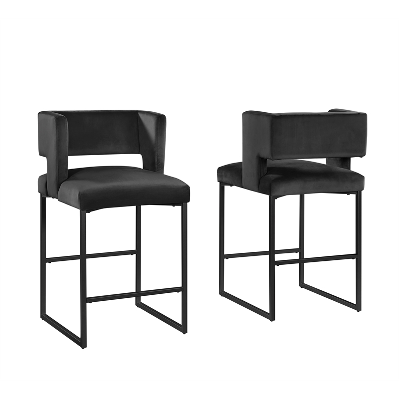 Best Master Furniture Lynx Black Velvet Bar Stool in Matte Black (Set of 2)