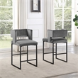 Lynx Gray Velvet Bar Stools in Matte Black (Set of 2)