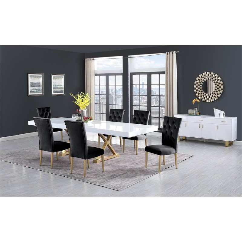 Tyrion Black Tufted Velvet Side Chairs in Brushed Gold (Set of 2)