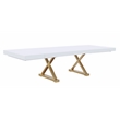 Tyrion Rectangle Extendable Modern White Wood Dining Table in Brushed Gold