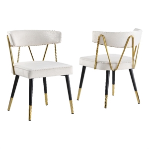 Aireys Cream Velvet Armless Chair with Gold Accents (Set of 2)