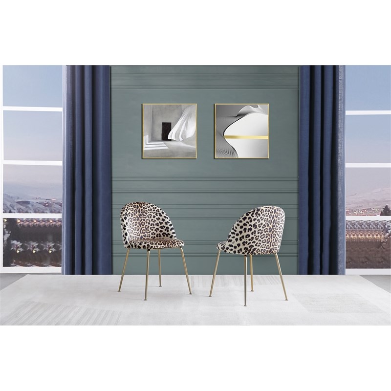 Best Master Miramar Velvet Metal Dining Chairs in Yellow Leopard Print Set of 2