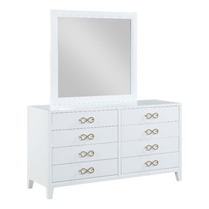 Best Master Furniture Bradbury 60&quotW Modern Wood Dresser with Mirror in White