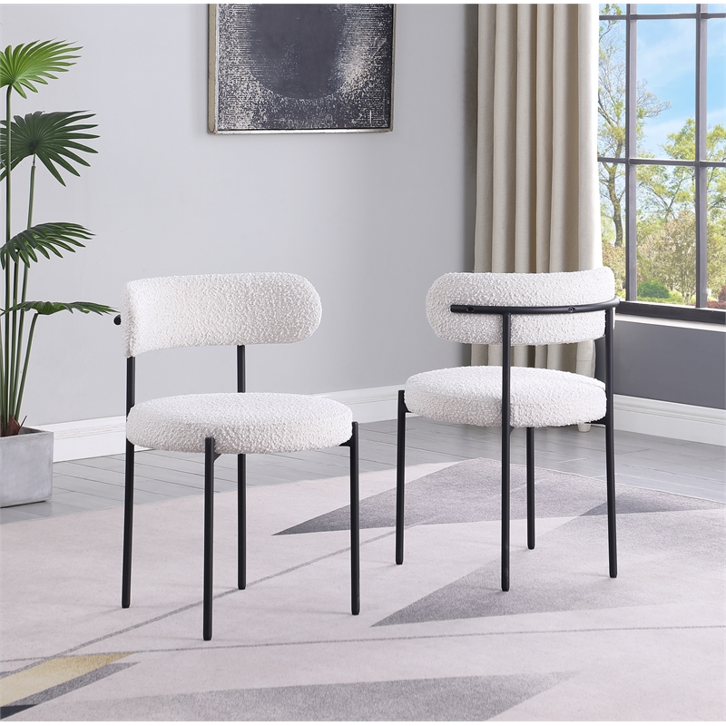Best Master Drexel Boucle Fabric Dining Chairs in Cream (Set of 2)