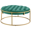 Amoria Green Round Ottoman in Brushed Gold