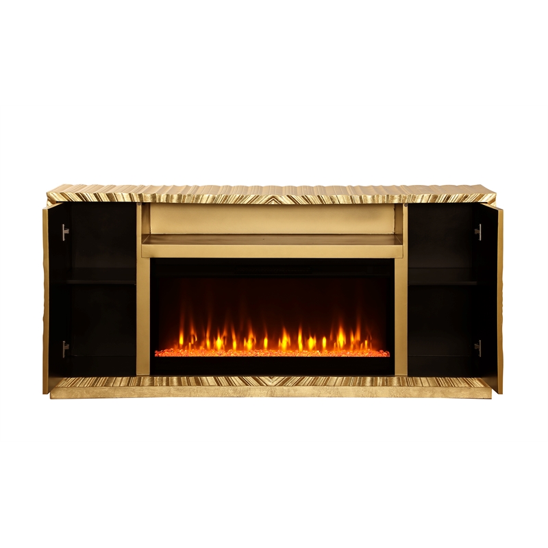 Lacy Freestanding Infrared Electric Fireplace TV Stand in Metallic Gold