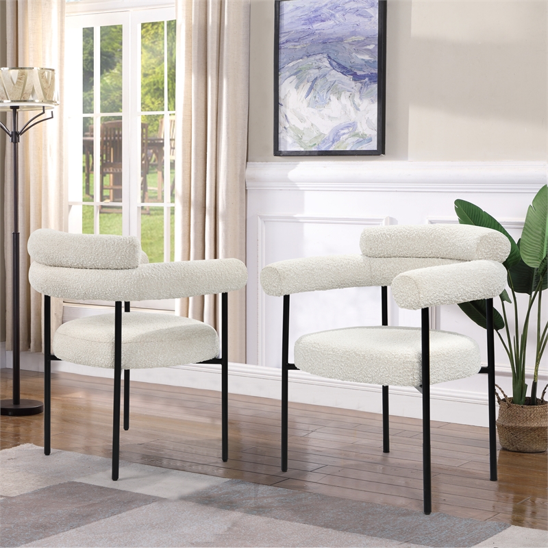 Granada Cream Metal Boucle Arm Chairs (Set of 2)