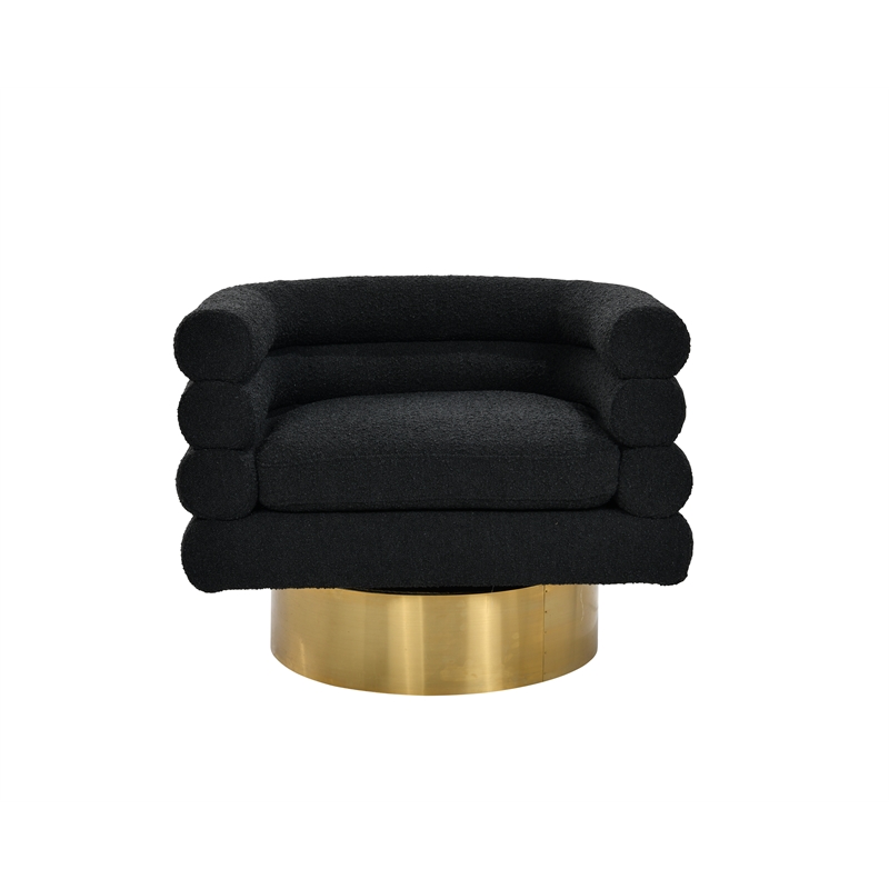Yuni Black Boucle Fabric Swivel Arm Chair