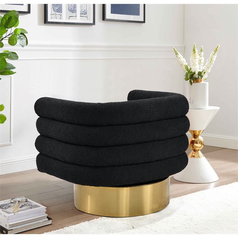 Yuni Black Boucle Fabric Swivel Arm Chair