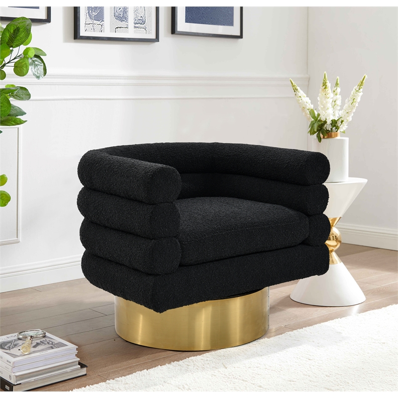 Yuni Black Boucle Fabric Swivel Arm Chair