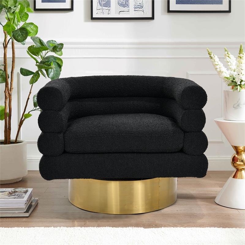 Yuni Black Boucle Fabric Swivel Arm Chair
