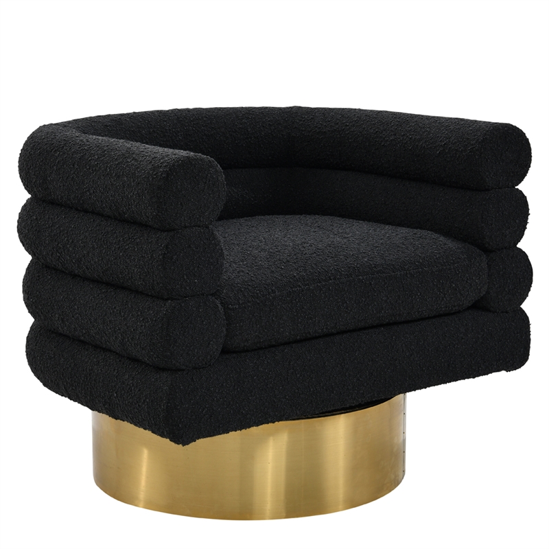 Yuni Black Boucle Fabric Swivel Arm Chair