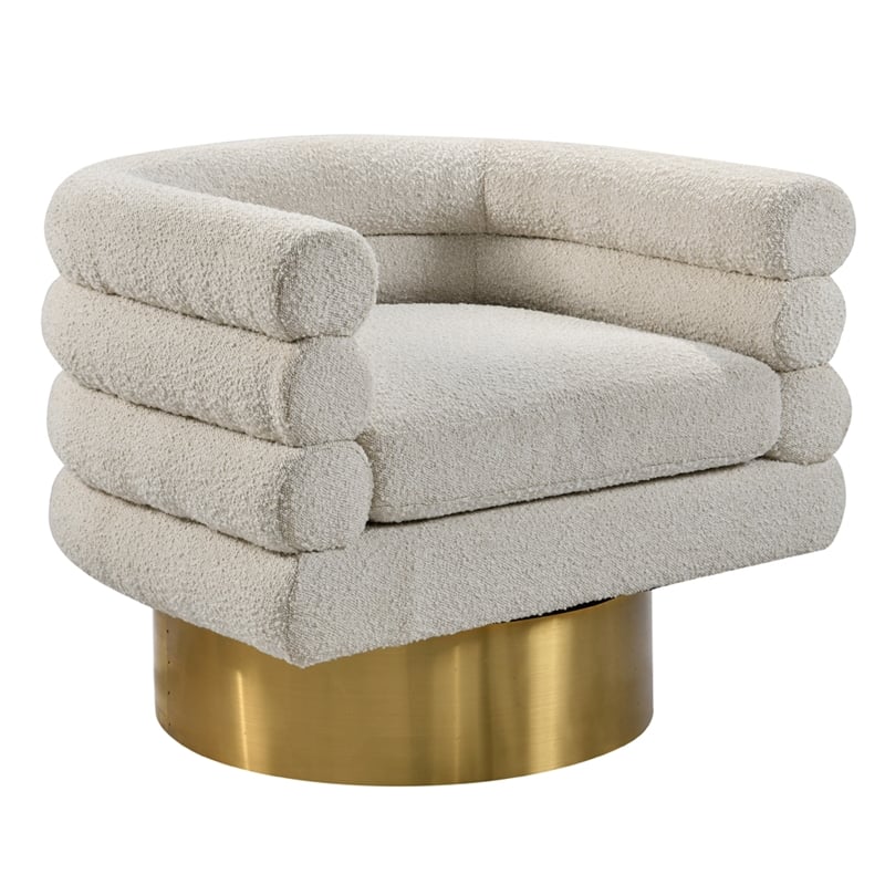 Yuni Cream Boucle Fabric Swivel Arm Chair