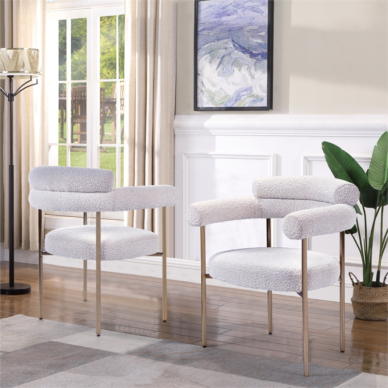 Harmonique Cream Boucle Fabric Metal Arm Chairs (Set of 2)