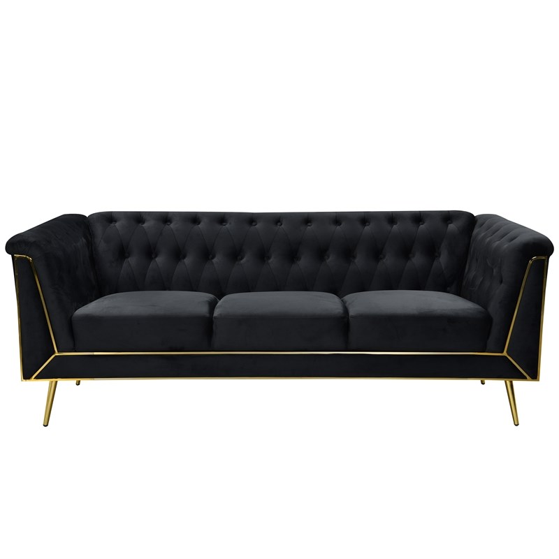 Windsor Flared Arm Velvet Sofa in Black