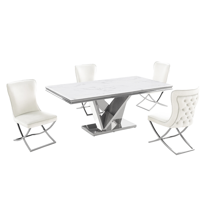 Titan Beige/Silver Faux Marble Dining Set (5-piece)