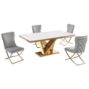 Titan Gray/Gold Faux Marble Dining Set (5-piece)