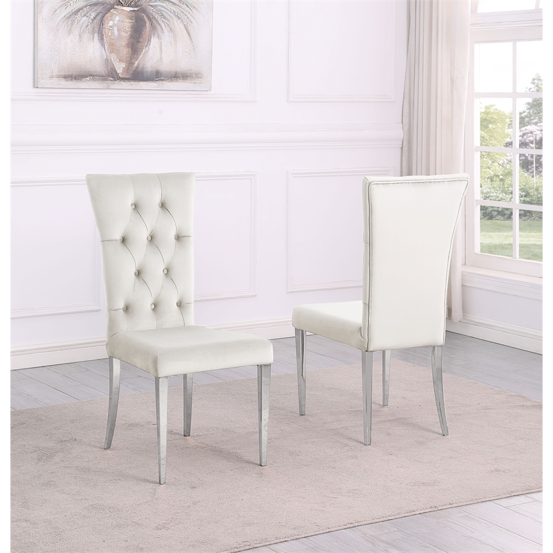 Terracotta Beige Velvet Dining Chairs in Silver (Set of 2)