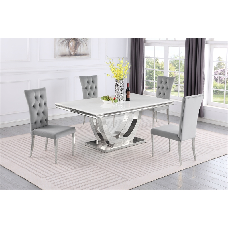 Terracotta Silver Faux Marble Pedestal Dining Table (Seats 6)