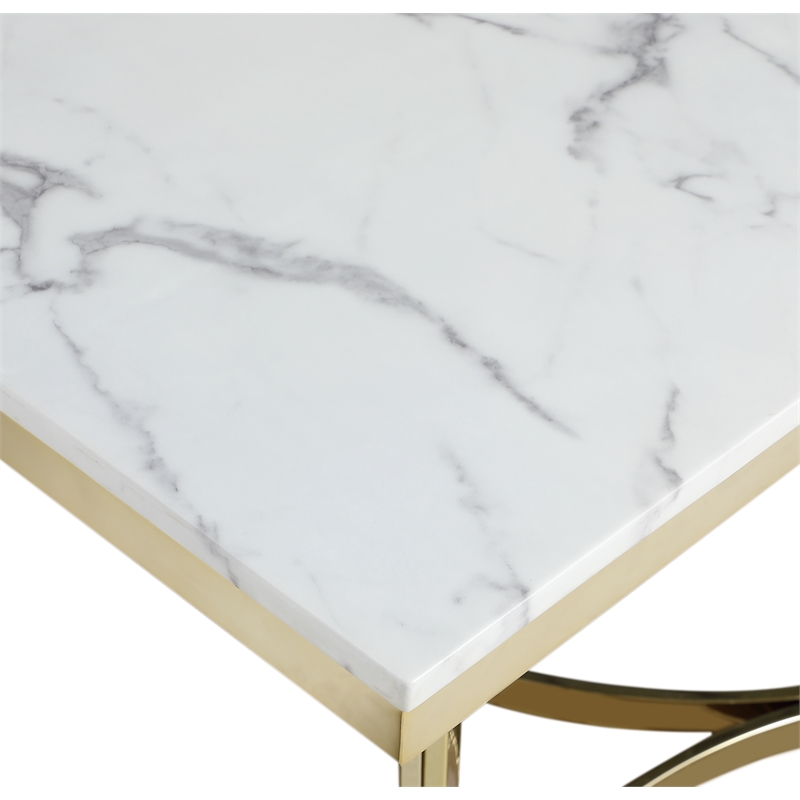 Degliani White Faux Marble Double Pedestal Dining Table (Seats 6)
