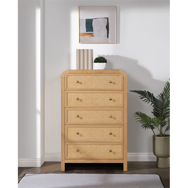 Belmont 5-Drawer Rattan Wood Chest