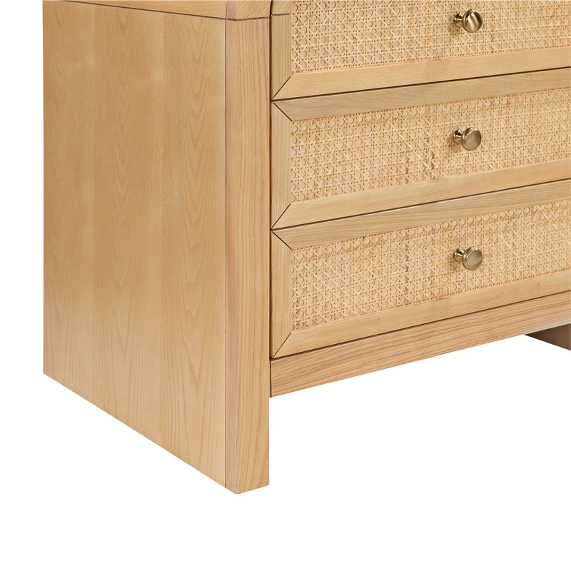 Belmont 3-Drawer Brown Rattan Wood Nightstand