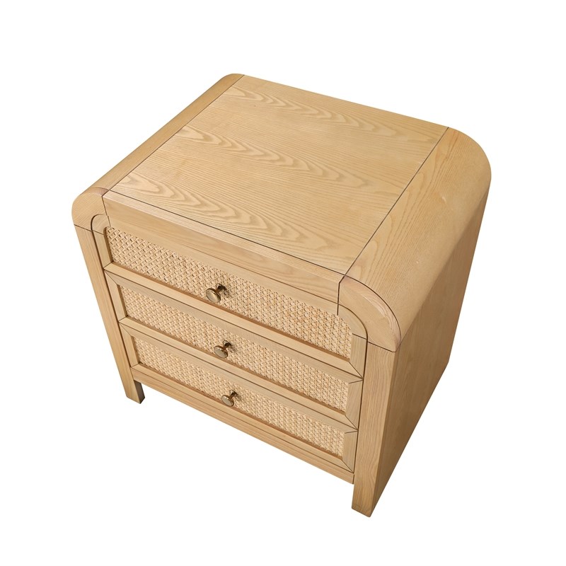 Belmont 3-Drawer Brown Rattan Wood Nightstand