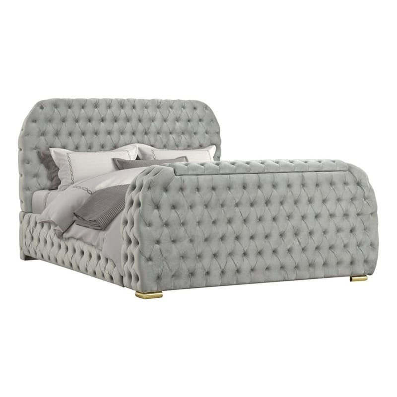 Best Master Furniture Brielle Velvet Bed Frame (California King/Gray)